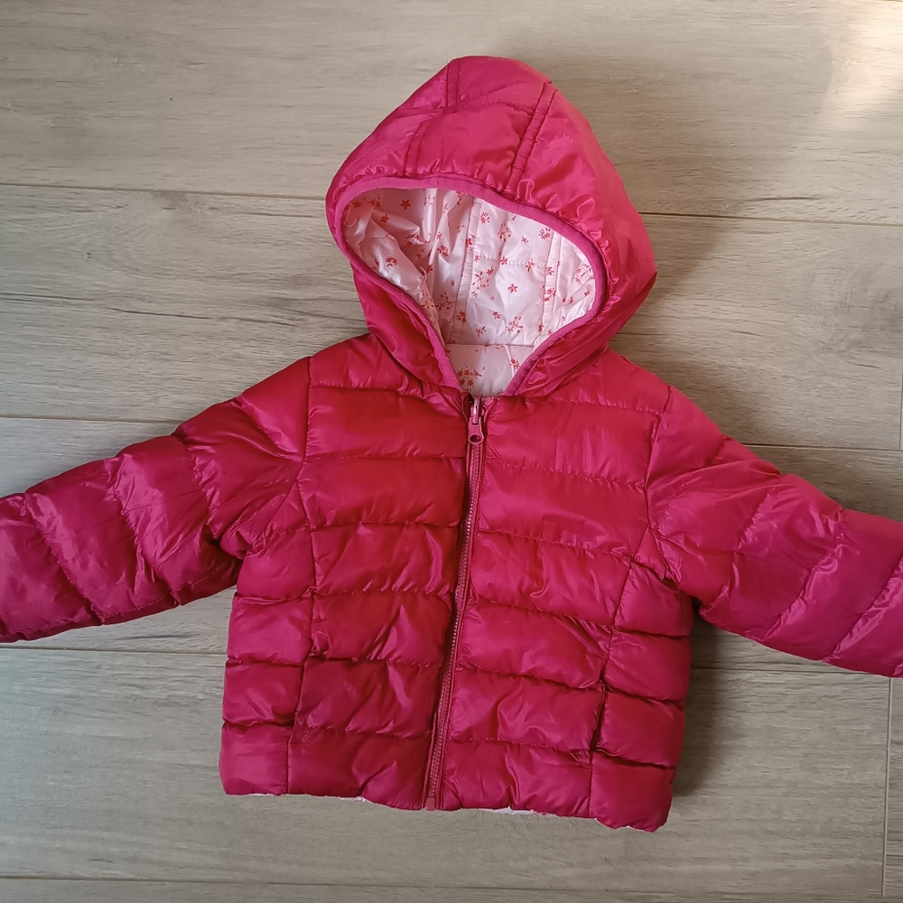 Children's reversible red and pink hooded Puffer Jacket